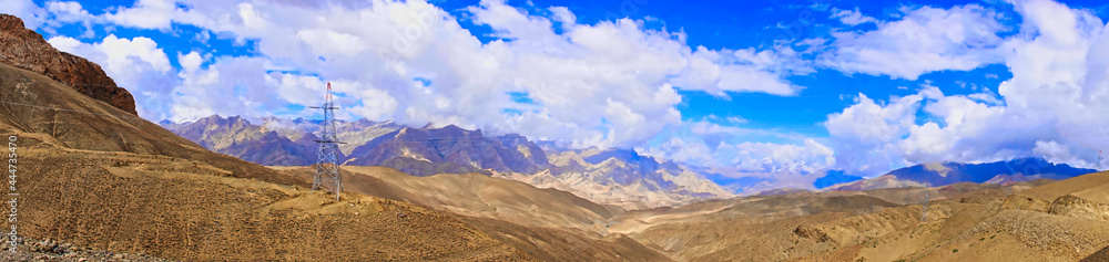 Beautiful natural scenery. The mountain range is the structure of the loess. View of between Lamayuru and Kargil in Ladakh ,Jammu and Kashmir, India, June 2018