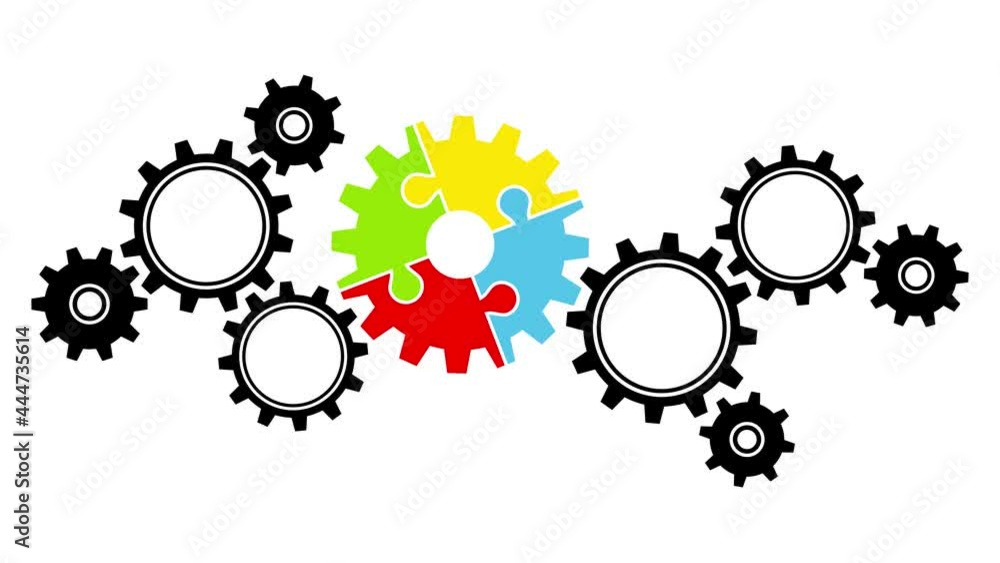 Video Puzzleteil Drehende Zahnräder Groß Und Klein Puzzle Schwarz/Bunt Video Puzzleteil Drehende Zahnräder Groß Und Klein Puzzle Schwarz/Bunt