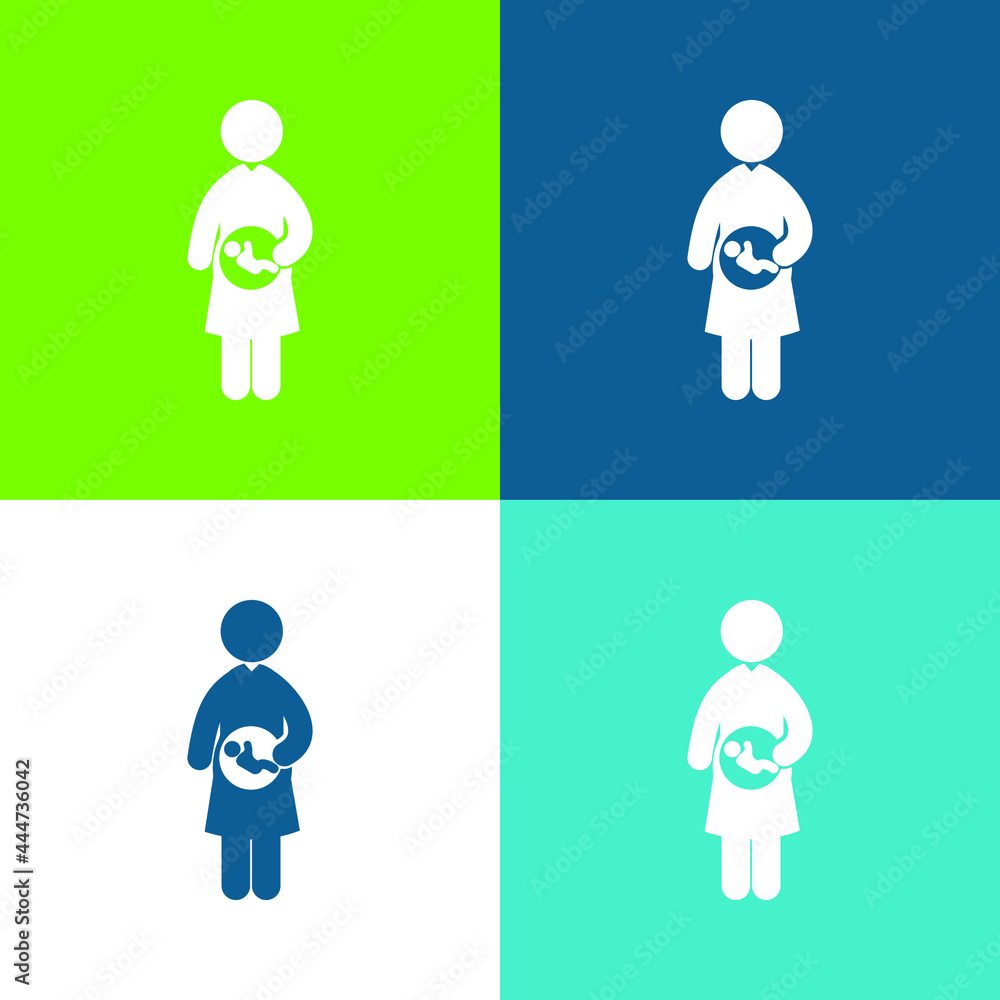 Baby In Mother Uterus Flat four color minimal icon set Baby In Mother Uterus Flat four color minimal icon set