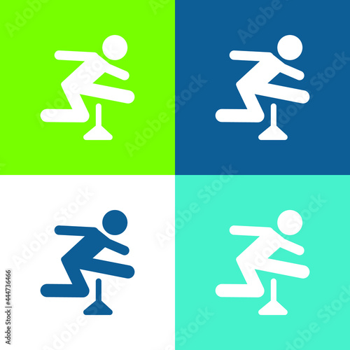 Athlete Jumping Silhouette Flat four color minimal icon set