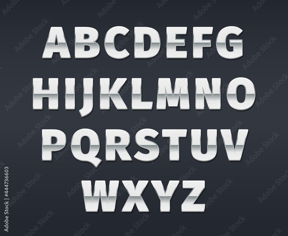 Fototapeta premium Silver alphabet. 3d text templates realistic luxury gradients letters and numbers garish vector alphabets