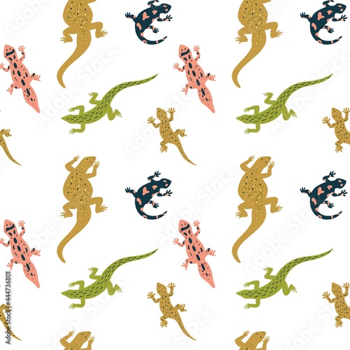 Seamless background with different wild color lizards a vector illustration.