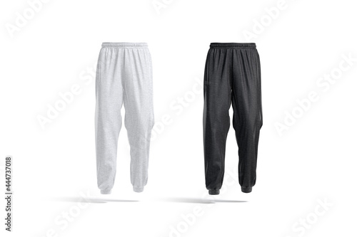 Blank black and white sport sweatpants mockup, front view photo