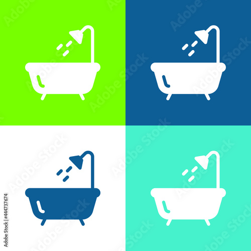 Bath Flat four color minimal icon set