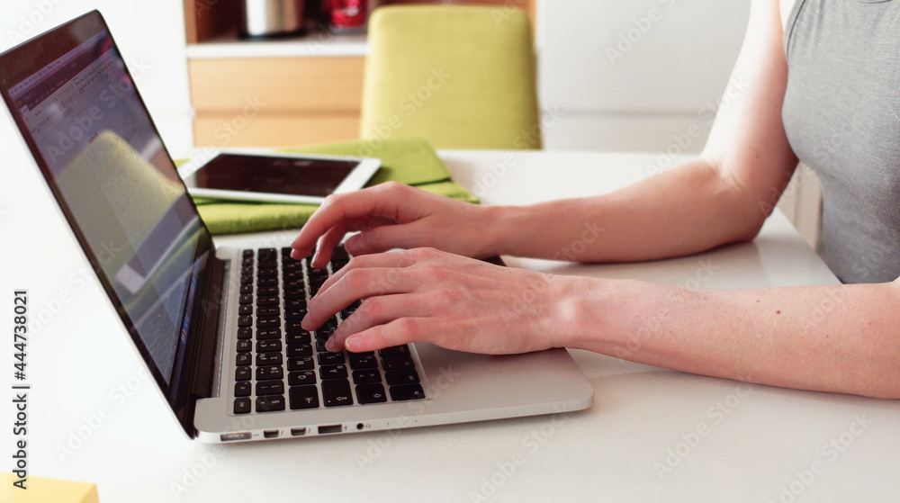 Naklejka premium Beautiful blond woman with a laptop computer at home
