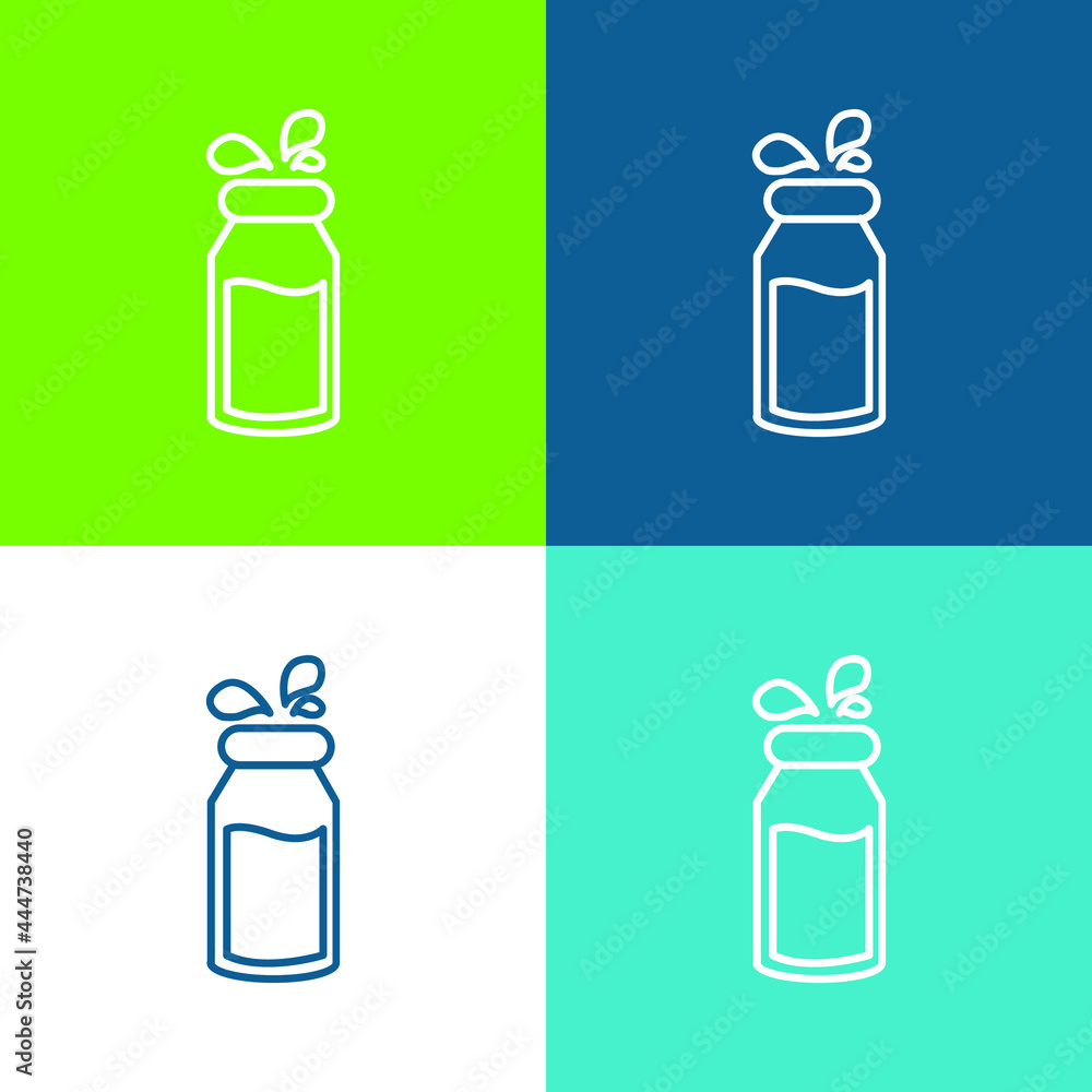 Bottle Of Milk With Droplets Flat four color minimal icon set Bottle Of Milk With Droplets Flat four color minimal icon set