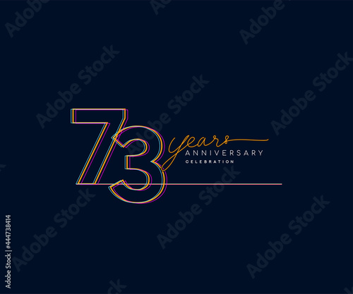 73rd Years Anniversary Logotype with Colorful Multi Line Number Isolated on Dark Background.