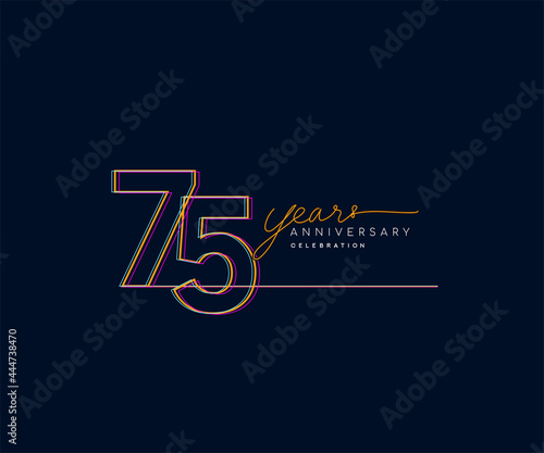 75th Years Anniversary Logotype with Colorful Multi Line Number Isolated on Dark Background.