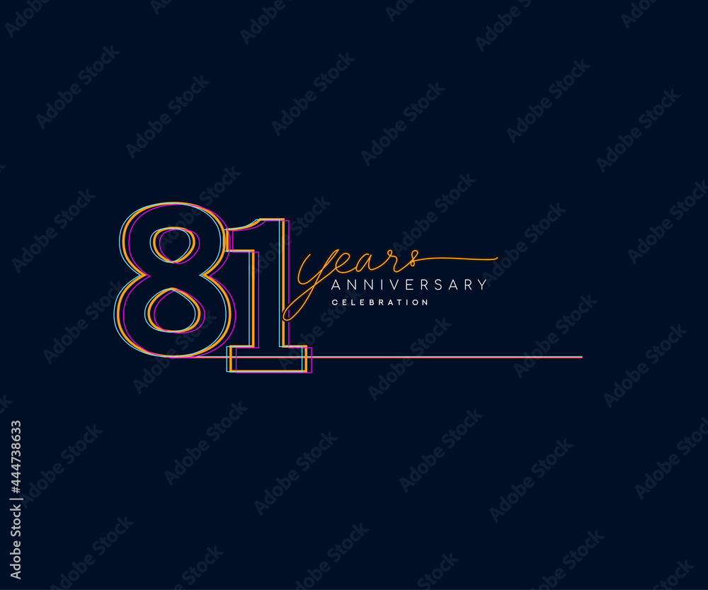 81st Years Anniversary Logotype with Colorful Multi Line Number Isolated on Dark Background.