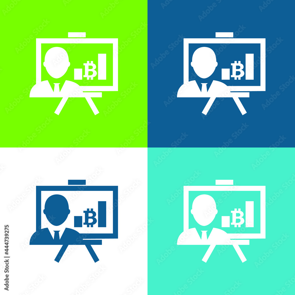 Bitcoin Presentation With Bars Graphic Flat four color minimal icon set Bitcoin Presentation With Bars Graphic Flat four color minimal icon set