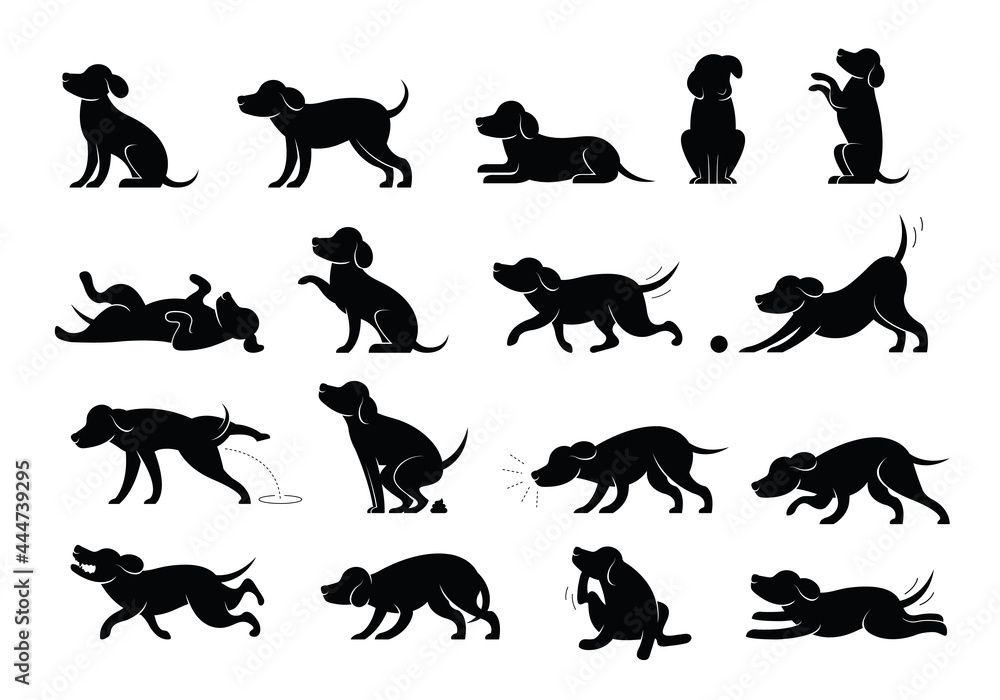 Fototapeta premium Dog Behavior Silhouette Set, Various Action and Posture