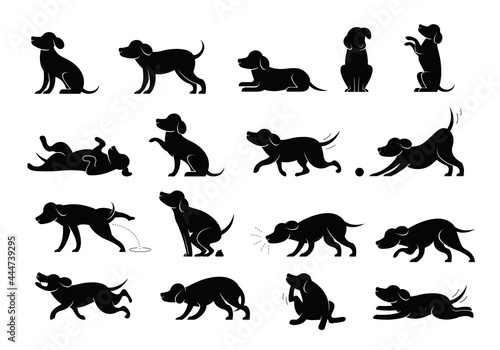 Dog Behavior Silhouette Set, Various Action and Posture