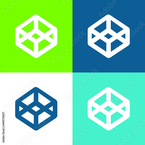 3d Outlined Shape Flat four color minimal icon set