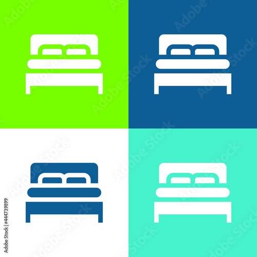 Bed Flat four color minimal icon set