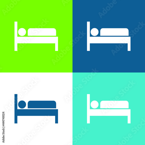 Bed Flat four color minimal icon set