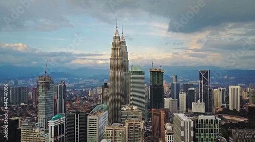 Aerial view of Kuala Lumpur cityscape. Photo from a drone of Asian skyscrapers.