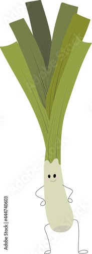 Illustration of little leek, isolated on white background. Flat vector illustration
