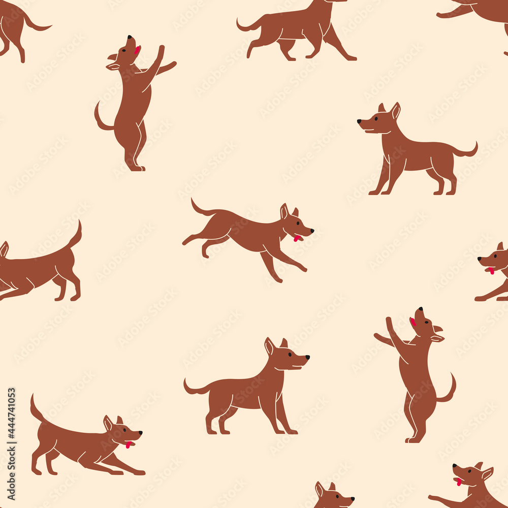 Dog pattern with dog in different poses, runs, walks and sits. Dog pattern with dog in different poses, runs, walks and sits.