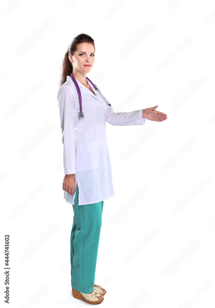 Female doctor giving his hand for a handshake Female doctor giving his hand for a handshake