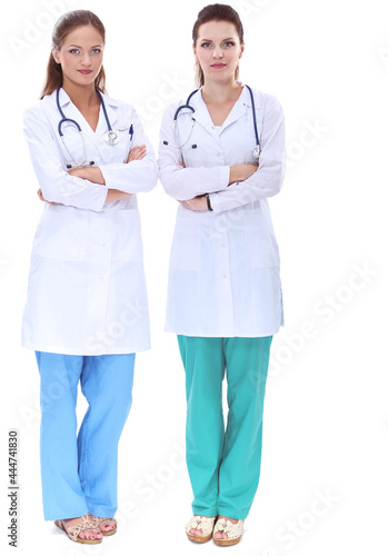 Two young woman doctor , standing in hospital