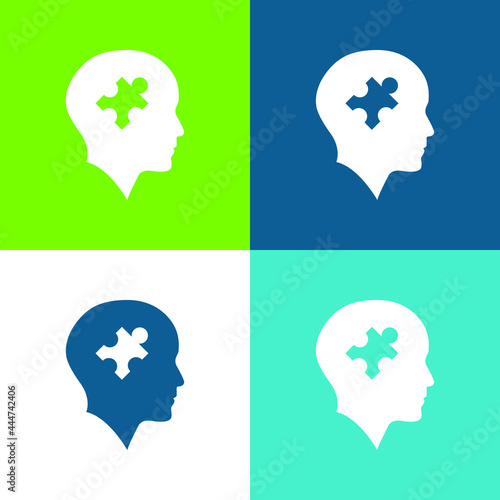 Bald Head With Puzzle Piece Flat four color minimal icon set