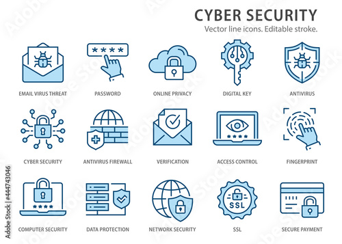 Cyber security line icons set. Vector illustration. Editable stroke.
