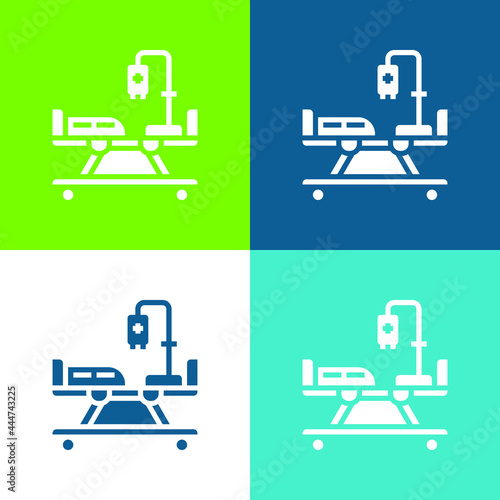 Bed Flat four color minimal icon set