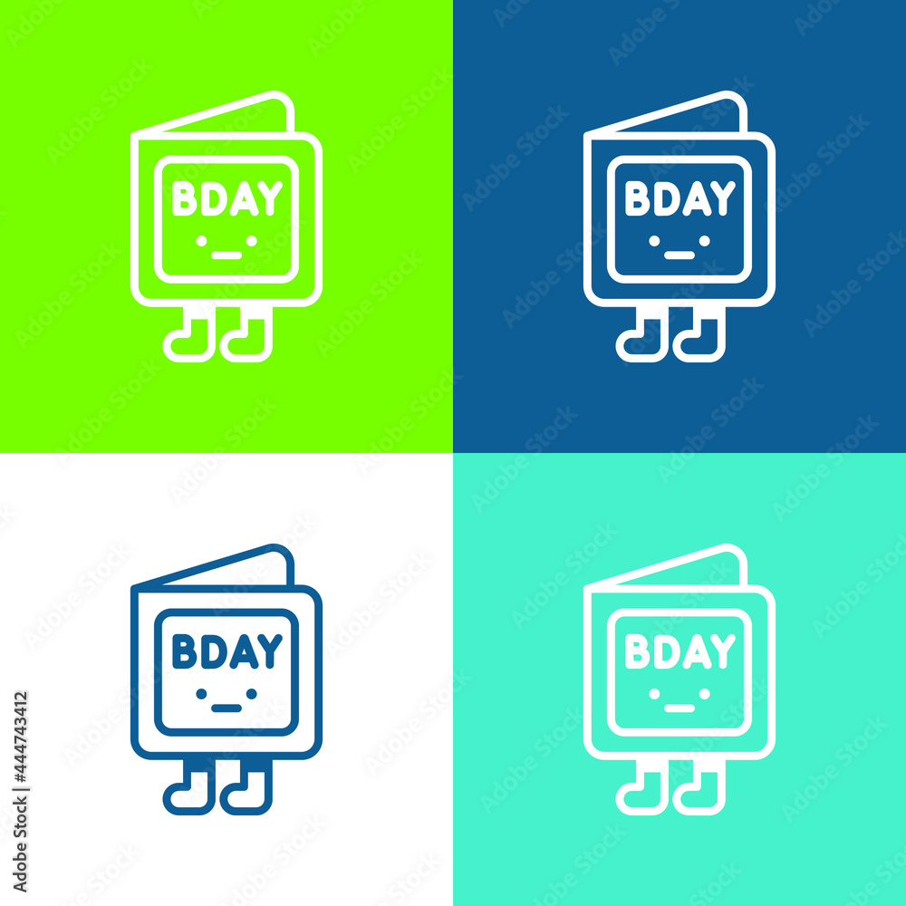 Birthday Invitation Flat four color minimal icon set Birthday Invitation Flat four color minimal icon set
