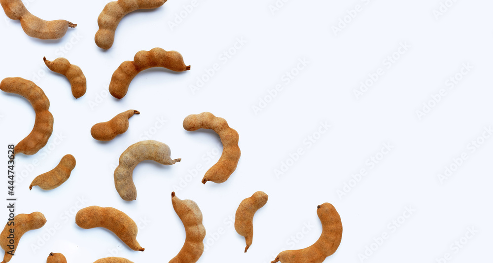 Tamarind fruit on white background. Top view Tamarind fruit on white background. Top view