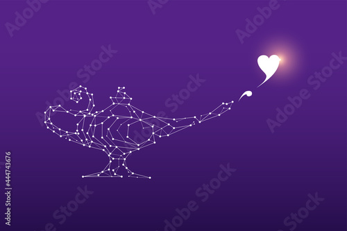 The particles, geometric art, line and dot of Aladin lamp.