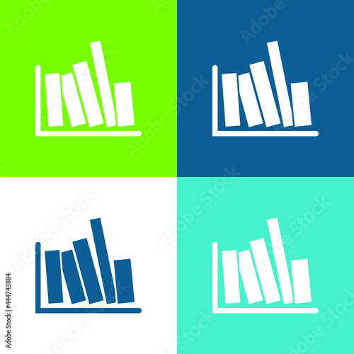 Books Side View Flat four color minimal icon set