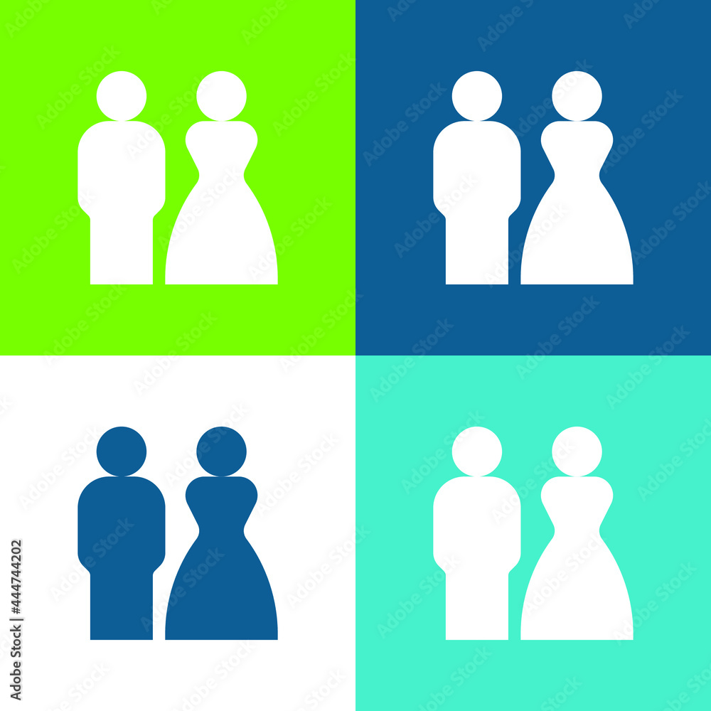 Bride And Groom Flat four color minimal icon set Bride And Groom Flat four color minimal icon set