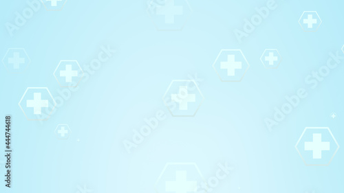 Hexagon cross geometric white pattern medical bright on blue background.