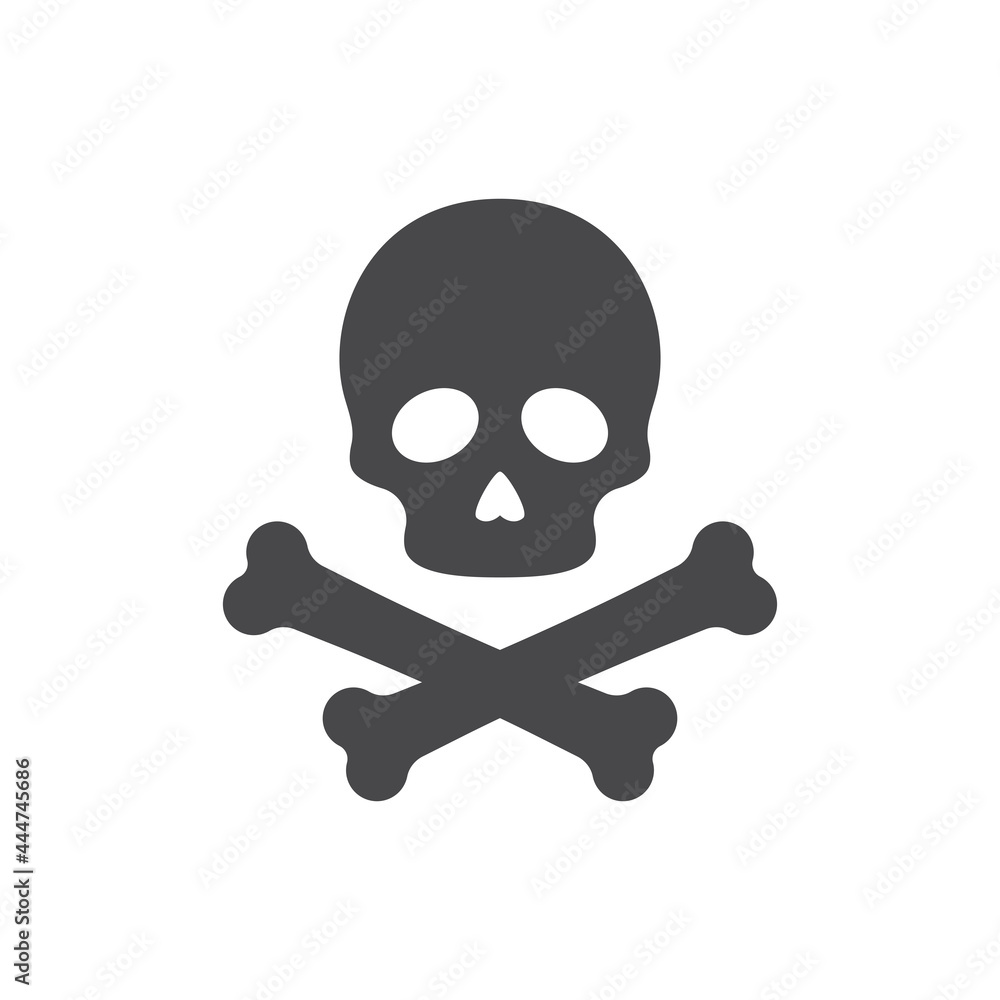 Skeleton head and crossbones vector icon. Skull with crossed bones black symbol. Skeleton head and crossbones vector icon. Skull with crossed bones black symbol.