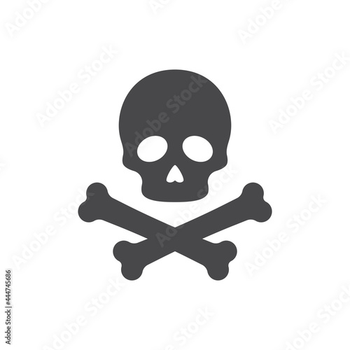 Skeleton head and crossbones vector icon. Skull with crossed bones black symbol.