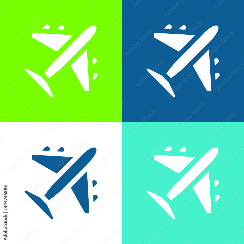 Airplane Flat four color minimal icon set Airplane Flat four color minimal icon set