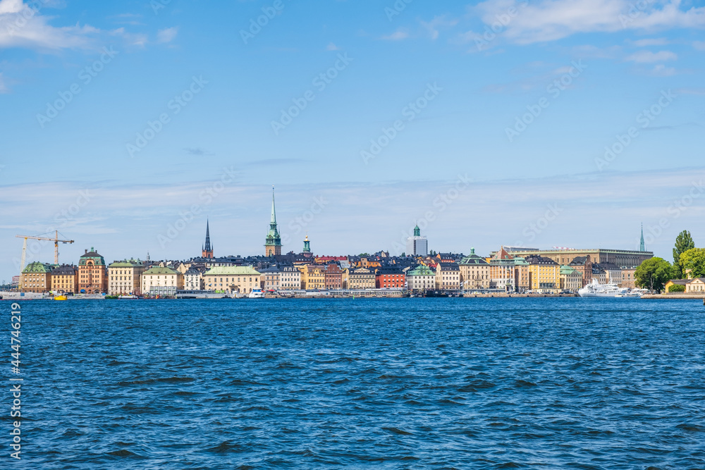 Views of Stockholm from the ferry to Djurgarden Island, popular attraction and tourist destination in Stockholm, Sweden. Beautiful sunny day.