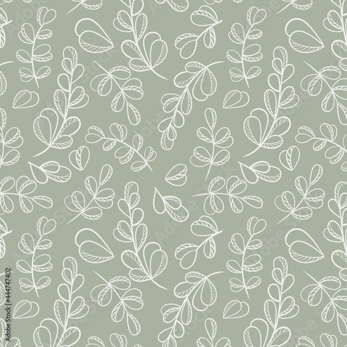Deciduous botanical seamless pattern, vector illustration. Continuous natural background with leaves. Template for wallpaper, packaging, textile and design.