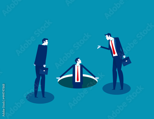 Colleague into the hole. Business challenger concept