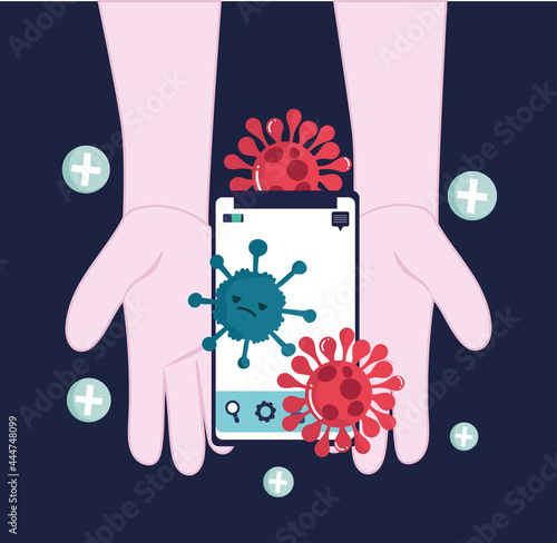 infected hands with phone