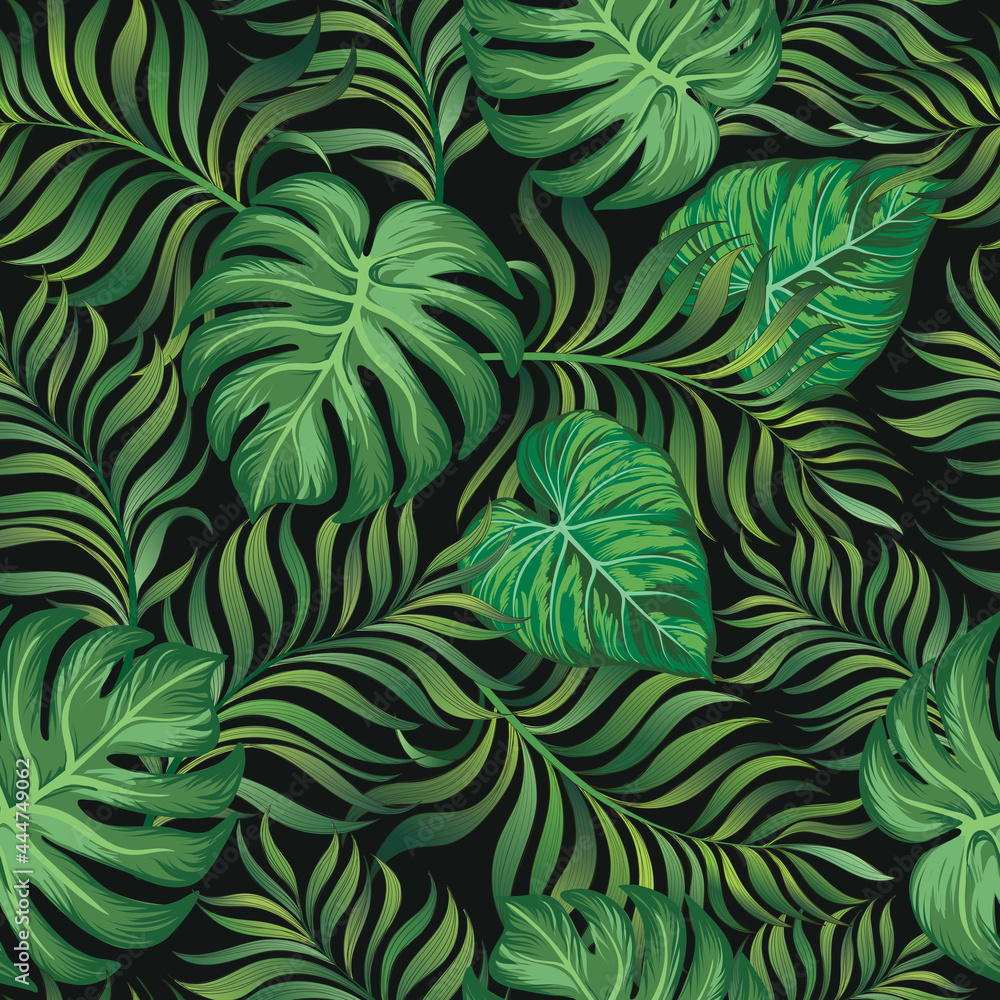 Tropical palm print. Vector seamless pattern. Jungle summer background. Tropical palm print. Vector seamless pattern. Jungle summer background.