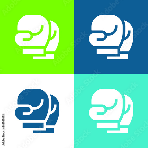 Boxing Gloves Flat four color minimal icon set