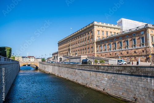 Stockholm, Sweden - July 5 2021: Kungliga slottet, Royal palace in Stockholm, Sweden. Popular sightseeing and tourist destination.