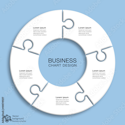 Business chart design. 5 division, jigsaw puzzle pattern.
