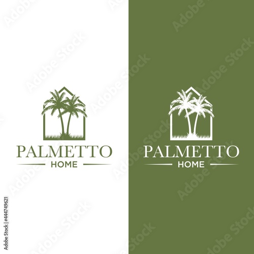 palmetto and home logo design vector