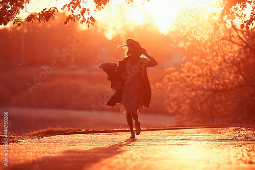 golden autumn girl portrait   happy free young girl in autumn landscape  indian summer view