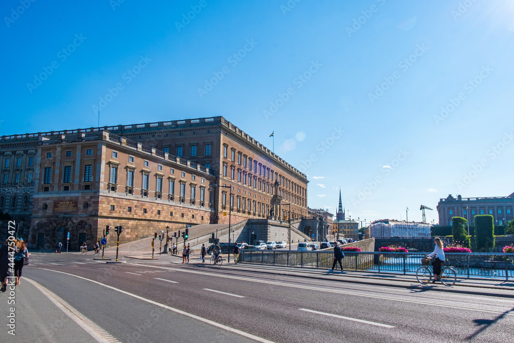 Stockholm, Sweden - July 5 2021: Kungliga slottet, Royal palace in Stockholm,  Sweden. Popular sightseeing and tourist destination.