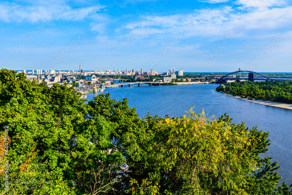 View on a river Dnieper and residential districts in Kiev, Ukraine