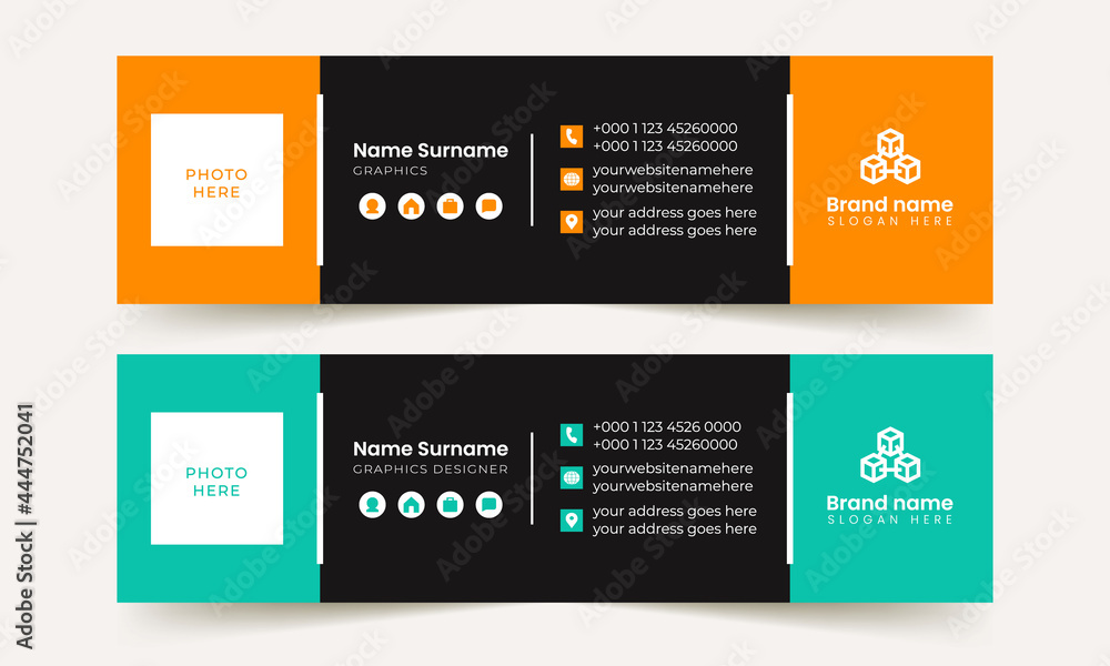 Modern minimal email signature vector template design. Modern minimal email signature vector template design.