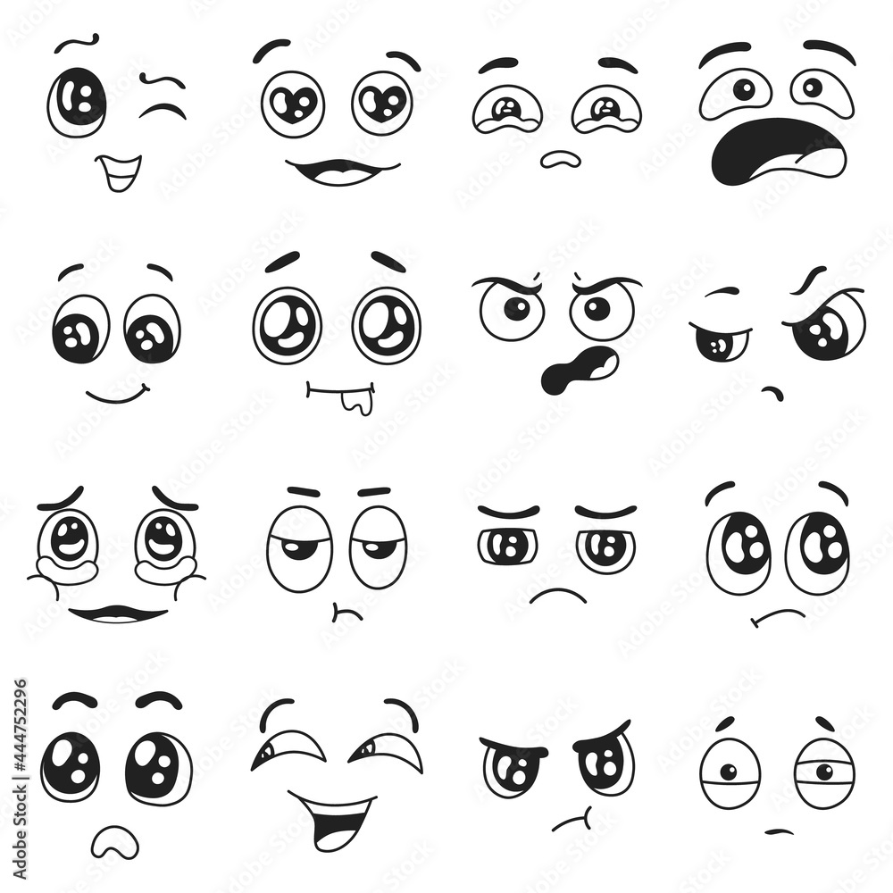 Doodle emotions set. Happy and sad, crying and in love facial expressions. Surprised, confused emoji Doodle emotions set. Happy and sad, crying and in love facial expressions. Surprised, confused emoji